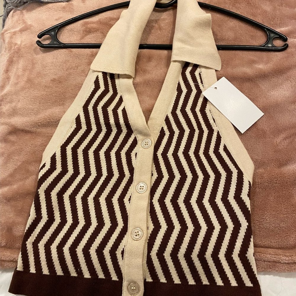 Fashion Halter Y2k with Collar Knitted Slim Button Crop Fitted Tank